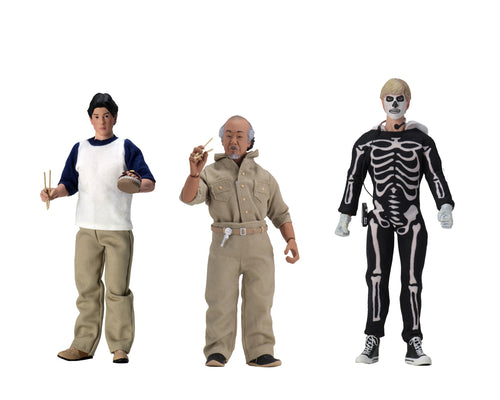 THE KARATE KID – 3 Figure Set - DANIEL, MR. MIYAGI, and JOHNNY - 8″ Clothed Action Figures - NECA